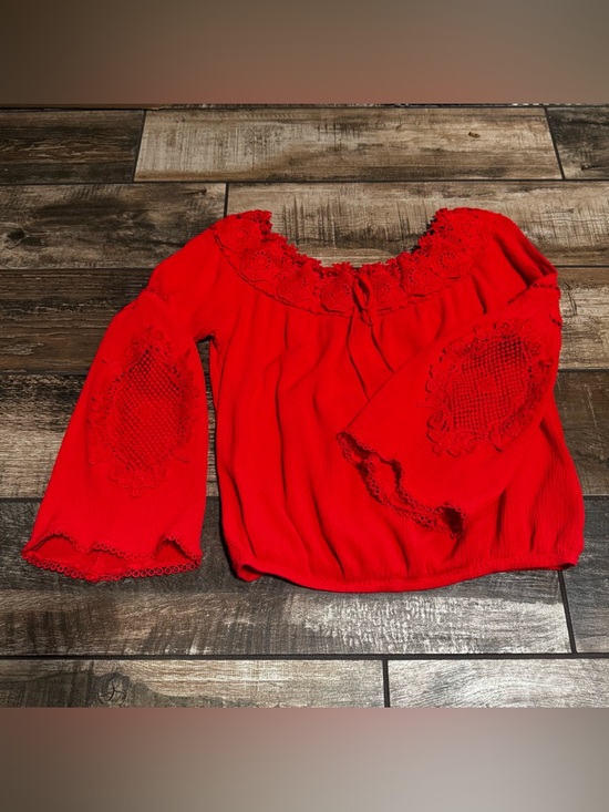 Guess Red Crochet-Trim Peasant Blouse - Picture 3 of 6